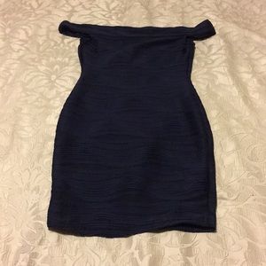 Navy blue off the shoulder bodycon dress